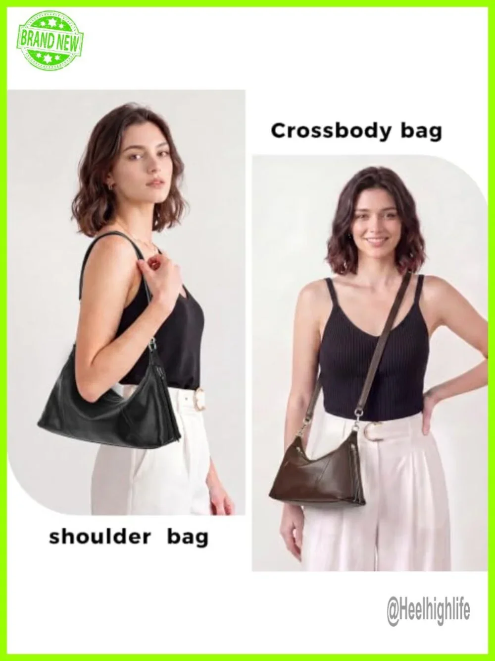 Genuine Leather Hobo Bag Minimalist Shoulder Crossbody Bag Work Travel